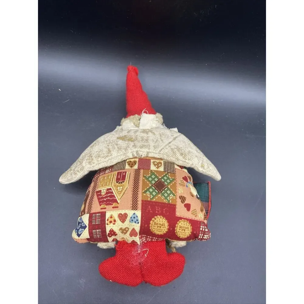 Homemade Cloth Santa Angel With Bag. Hands And Face-Plastic 10”X 8” X 2”